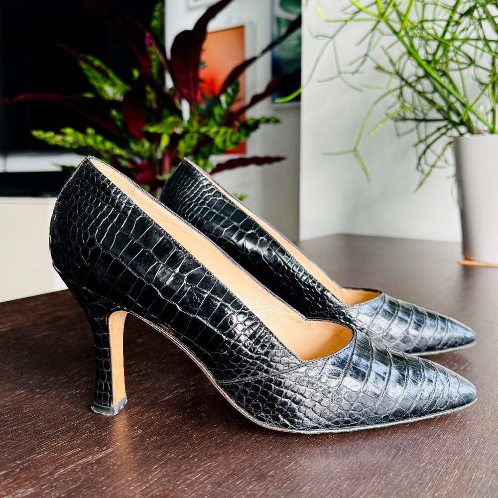 Manolo Blahnik Leather "mock-croc" Pumps - Worn just once